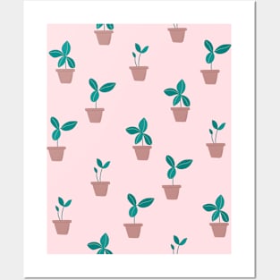 Pattern with sprouts in pots Posters and Art